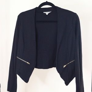 Charlotte Russe Size M Black blazer w/ faux pockets Gold zipper - Defect